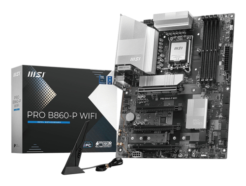Материнская плата MSI PRO B860-P WIFI, LGA 1851, Intel B860, 4xDDR5, 4xSATA, 3xM.2, 1xPCIe 5.0 x16, 1xPCIe 4.0 x4, 2xPCIe 4.0 x1, 1xHDMI, 1xDP, 1xUSB-C, 1x 5Gb LAN, 2xUSB-A 3.2 Gen 2, 2xUSB-A 3.2 Gen 1, 4xUSB-A 2.0, 3x3.5 мм, 7.1, Wi-Fi 7, ATX