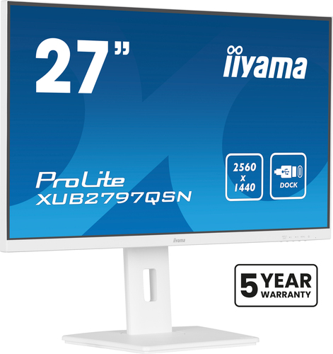 Монитор 27" Iiyama ProLite XUB2797QSN-W2 IPS 2560x1440, 100 Гц, 1 мс, 16:9, 300 кд/м², HDMI 2.0, DP 1.4, 3.5 Jack, USB-C (65 Вт), USB Hub (3x USB 3.0), Ethernet, динамики (2x2 Вт), Adaptive-Sync, белый