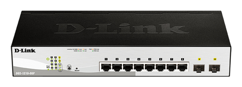 DGS-1210-08P/G3A - Коммутатор, D-Link, DGS-1210-08P/G3A, Настраеваемый L2, 8 портов 10/100/1000Base-T и 2 порта 1000Base-X SFP, 8 портов PoE 802.3af/at, PoE-бюджет 65 Вт, 1U