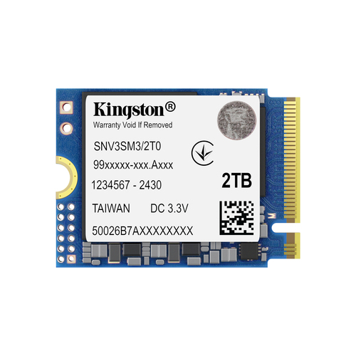 Твердотельный накопитель/ Kingston SSD NV3, 2000GB, M.2(22x30mm), NVMe, PCIe 4.0 x4, 3D TLC, R/W 6000/5000MB/s, TBW 640, DWPD 0.2 (60 мес)