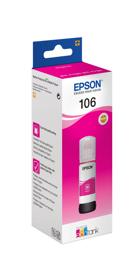 Чернила Epson 106, 70мл, пурпурный, оригинальные, водные, для Epson L7160/7180 (C13T00R340)