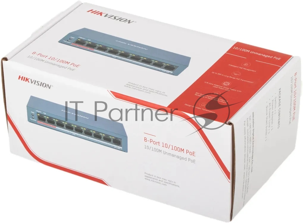 Коммутатор Hikvision DS-3E0109P-E/M(C), 8×100 Мбит/с PoE+ + 1×100 Мбит/с, неуправляемый