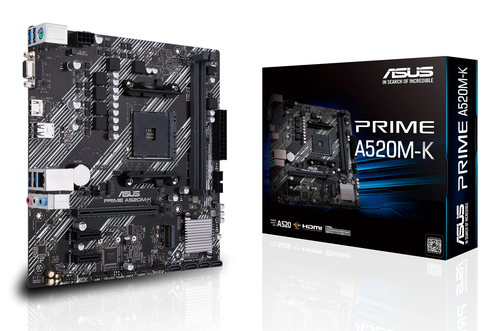 Материнская плата ASUS PRIME A520M-K, AM4, A520, 2*DDR4, 2*DDR4, 4*SATA, 1*M.2, 4*USB 3.2, 2*USB 2.0, 1*PCIx16, 2*PCIx1, D-Sub+HDMI, mATX; 90MB1500-M0EAY0