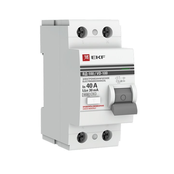 EKF elcb-2-40-30-em-pro Выключатель дифференциального тока (УЗО) 2п 40А 30мА АС EKF  PROxima  (elcb-2-40-30-em-pro)