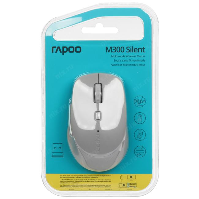 RAPOO M300-LGRY RAPOO Беспроводная мышь  M300 - светло-серый