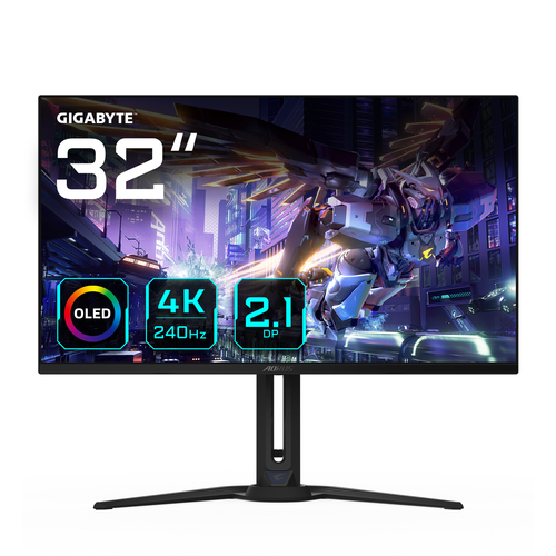Монитор 31.5" Gigabyte Aorus FO32U2P QD-OLED 3840x2160, 240 Гц, 0.03 мс, 16:9, 250 кд/м², HDMI 2.1 (x2), DP 2.1 (x2), miniDP, USB-C (65 Вт), 3.5 Jack, USB Hub (2x USB 3.0), динамики (2x5 Вт), HDR10, черный