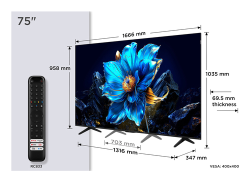 Телевизор QLED TCL 75" 75P7K черный 4K Ultra HD 60Hz DVB-T DVB-T2 DVB-C DVB-S DVB-S2 USB WiFi Smart TV