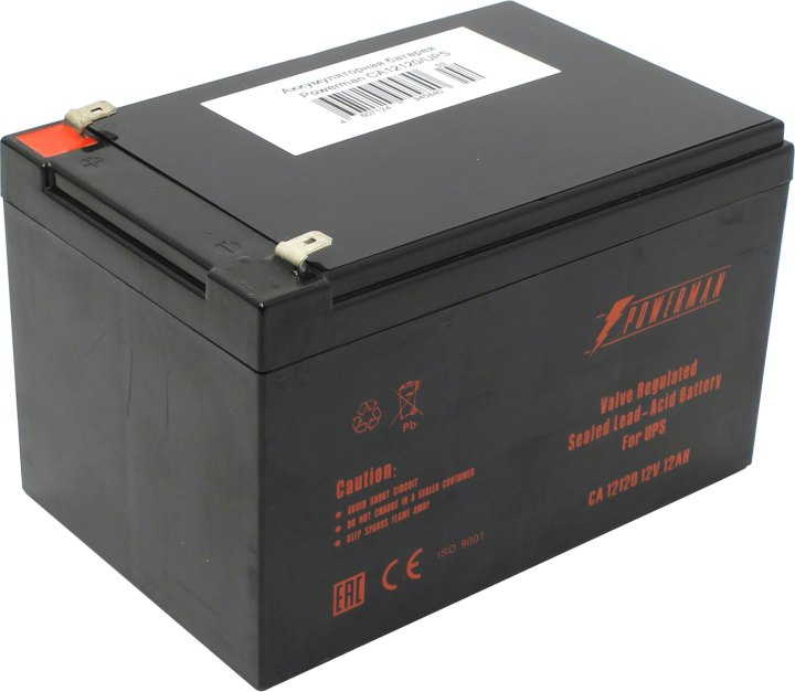 Батарея POWERMAN Battery CA12120, напряжение 12В, емкость 12Ач,макс. ток разряда 180А, макс. ток заряда 3.6А, свинцово-кислотная типа AGM, тип клемм F2, Д/Ш/В 151/98/94, 3.6 кг./ Battery POWERMAN Battery CA12120, voltage 12V, capacity 12Ah, max. discharge
