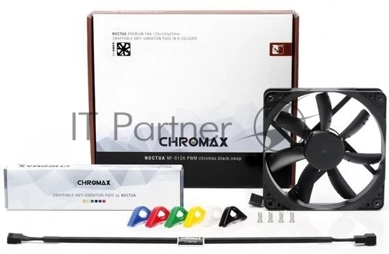 Вентилятор корпусной Noctua NF-S12A PWM chromax черный, 120 мм, 300-1200 об/мин, 17.8 дБ, 4 pin PWM, без подсветки