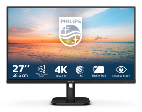 Монитор Philips - 27E1N1800A, 27", 16:9, IPS, 4 мс, 350cd/m², 3840x2160 (4K), 2x HDMI, 1x DP, speakers, цвет чёрный, 27E1N1800A (00/01)