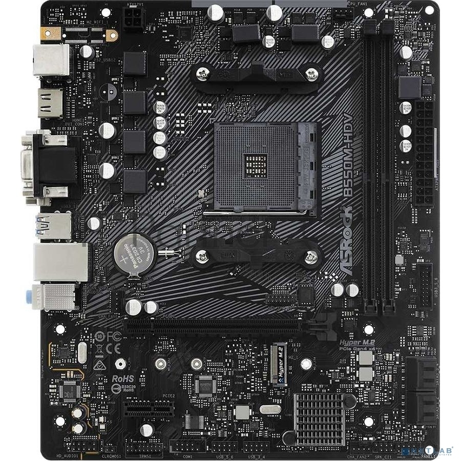 Материнская плата ASRock B550M-HDV, AM4, AMD B550, 2xDDR4, 4xSATA, 1xM.2, 1xPCIe 4.0 x16, 1xDVI-D, 1xHDMI, 1xVGA, 1x 1Gb LAN, 3x3.5 мм, 7.1, mATX