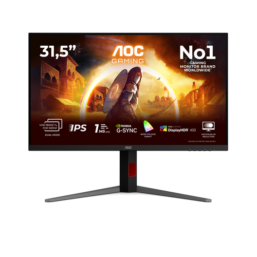Монитор 31.5" AOC U32G4U Fast IPS 3840x2160, 160 Гц, 1 мс (GtG), 16:9, 400 кд/м², 2×HDMI 2.1, DP 1.4, USB Hub (4×USB-A + 1×USB-B), 3.5 Jack, DisplayHDR 400, Adaptive-Sync, черный