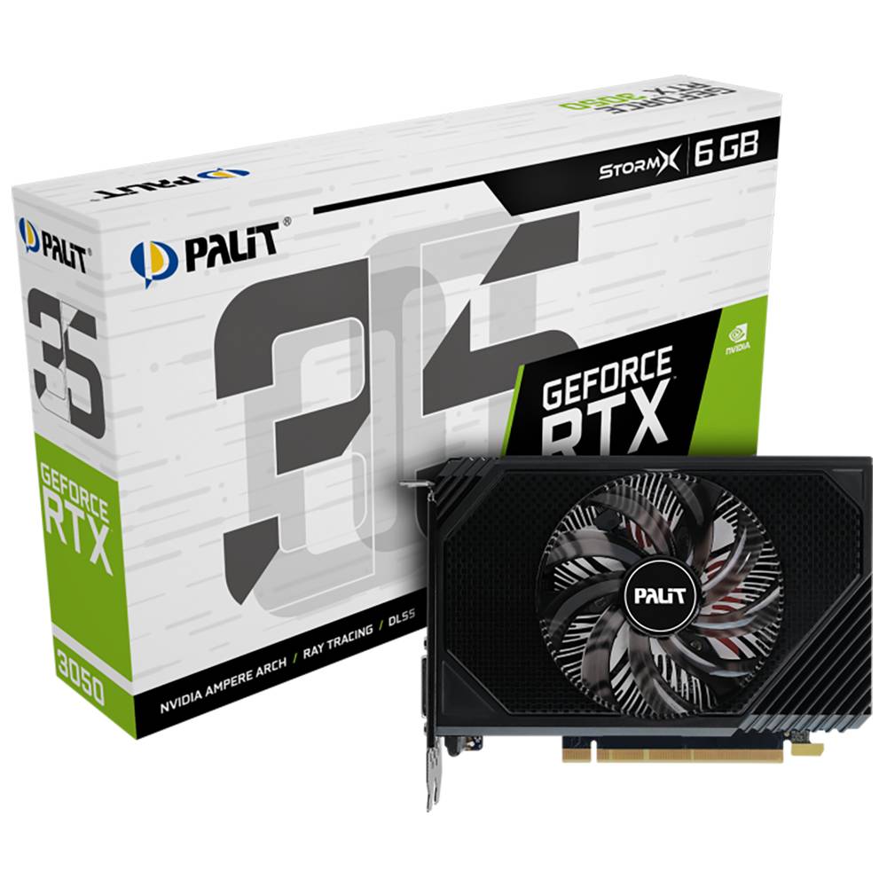 Palit Видеокарта RTX3050 STORMX 6GB GDDR6 96bit DVI DP HDMI 1FAN ITX RTL