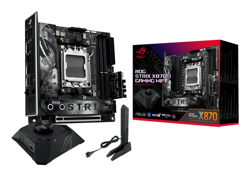 ASUS ROG STRIX X870-I GAMING WIFI (Socket AM5, ATX, 4xDDR5(192GB), HDMI, 1xPCIe5.0x16/2xPCIe 4.0x16/1xLAN (2.5GbE), WiFi7, 2xSATA 6Gb/s, 4xM.2, 2xUSB4, 2xType-C,4xUSB 3.2, 3xUSB 2.0)
