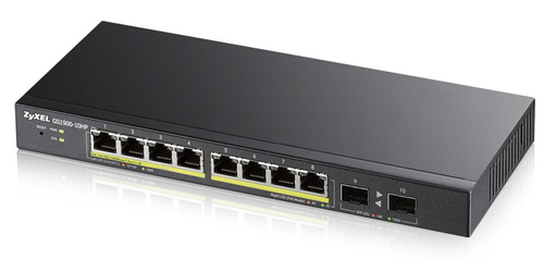 Smart коммутатор PoE+ Zyxel GS1900-10HP, 8xGE PoE+, 2xSFP, настольный, бесшумный, бюджет PoE 77 Вт