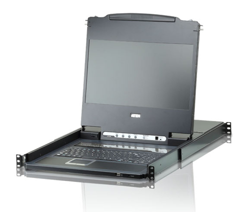 KVM-консоль ATEN - CL6708MW, 8PC, 17.3", DVI-I (Female) + USB Type A (Female) + MiniJack (Female) - 8 ports, цвет чёрный, CL6708MW-ATA-RG