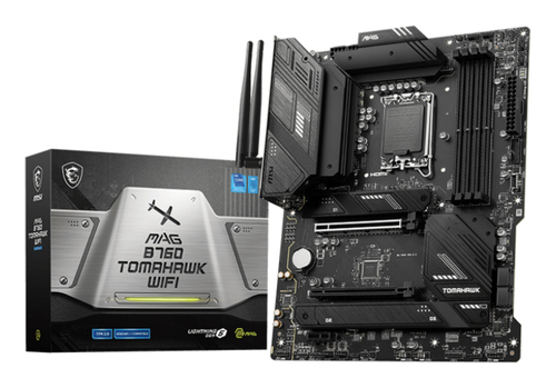 Материнская плата MSI MAG B760 TOMAHAWK WIFI, LGA 1700, Intel B760, 4xDDR5, 4xSATA, 3xM.2, 1xPCI-E 3.0 x4, 1xPCI-E 5.0 x16, 1xHDMI, 1xDP, 1xUSB Type-C, 1x2.5Gb LAN, 4xUSB-A 2.0, 4xUSB-A 3.2 Gen 2, 5x3.5 мм, 7.1, Standard-ATX