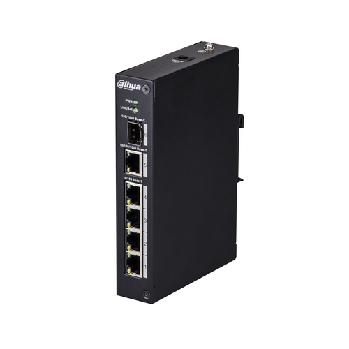 DAHUA DH-PFS3106-4T 4-портовый неуправляемый коммутатор, промышленное исполнение, 4xRJ45 100Mb, 1xRJ45 1Gb, 1xSFP 1Gb, коммутация 8.6 Гбит/с, MAC-таблица 8К