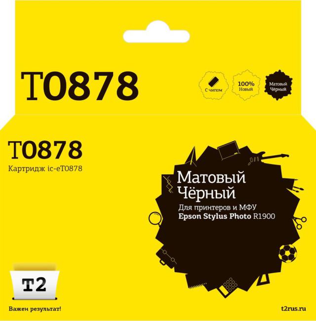 IC-ET0878 Картридж T2 для Epson Stylus Photo R1900, матовый черный,  с  чипом