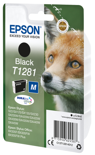 Картридж струйный Epson T1281 C13T12814012 черный (185стр.) (5.9мл) для Epson S22/SX125
