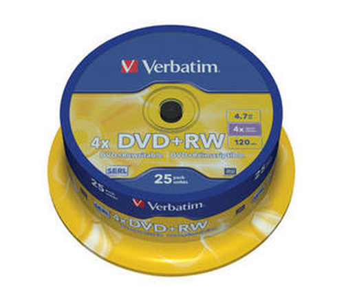 Verbatim Диски DVD+RW, 4.7Gb 4-х, 25шт, Cake Box (43489)