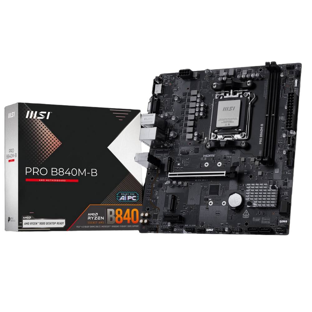 MSI PRO B840M-B B840, , 2*DDR5, 1*PCIEx16, 1*PCIEx1, 2*M.2, 1*TypeC, 6*USB3.2Gen1, 6*USB2.0, 4*SATA3.0, 2.5G, VGA, HDMI, ATX, RTL