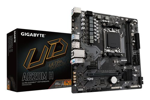 Материнская плата Gigabyte A620M H, Socket AM5, AMD A620, 2xDDR5-5200, HDMI+DP, 1xPCI-Ex16, 1xPCI-Ex1, 4xSATA3(RAID 0/1/10), 1xM.2, 8 Ch Audio, GLan, (4+4)xUSB2.0, (2+2)xUSB3.2, 1xPS/2, mATX, RTL {10}