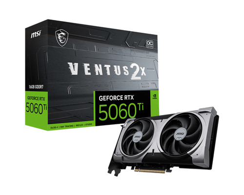 Видеокарта MSI PCI-E 5.0 RTX 5060 Ti 16G VENTUS 2X OC PLUS NVIDIA GeForce RTX 5060TI 16Gb 128bit GDDR7 2617/28000 HDMIx1 DPx3 HDCP Ret