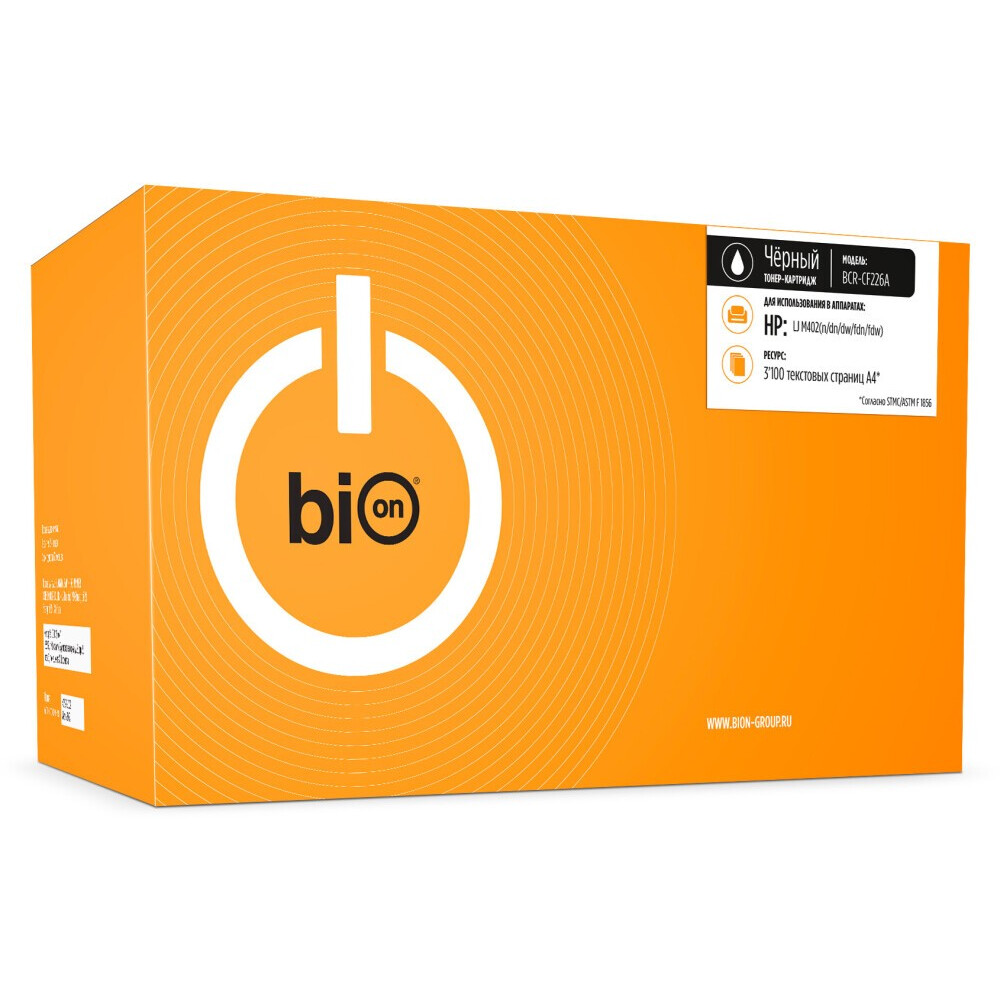 Bion BCR-CF226A Картридж для HP{LaserJet Pro M402n/M402dn/M402dw/MFP M426fdw/MFP M426fdn} (3100  стр.), Черный, с чипом