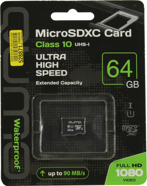 Карта памяти QUMO QM64GMICSDXC10U1NA, MicroSDXC, 64 ГБ, Class 10