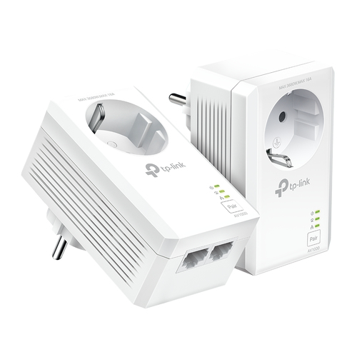 Powerline адаптер TP-Link - AV1000, 1 Гб/с, 1000Mb/s, schuko, HomePlug AV, range 300m, (2 шт.), TL-PA7027P KIT