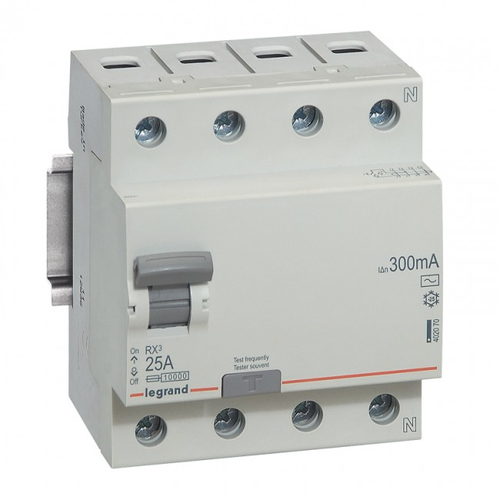 Legrand 402070 ВДТ RX3 - 4П - 25 А - тип AC - 300 мА - 4  модуля  (402070)