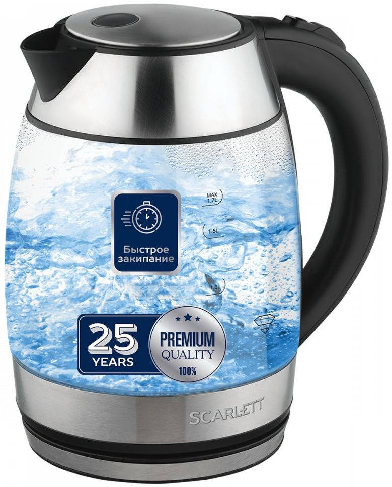 Чайник Scarlett SC-EK27G94, 1.7л, 2200Вт, стекло/металл