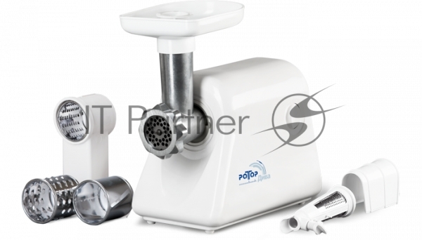 Мясорубка электрическая Ротор Дива-Р ЭМШ 35/300-3 белый, 1500 Вт, 0.6 кг/мин, реверс, насадки - 3