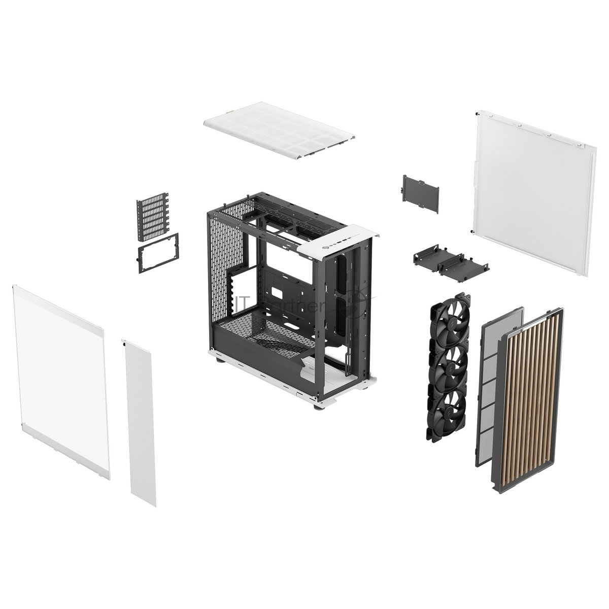 Компьютерный корпус без блока питания Fractal Design North XL TG Dark Tint, Full-Tower, 3x140мм, 2xUSB-A 3.2 + 1xUSB 3.2 Type-C E-ATX, ATX, mATX, mITX Wood panel, Chalk белый