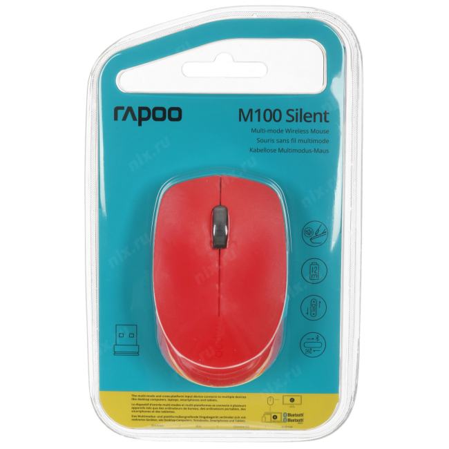 RAPOO M100-RED RAPOO Беспроводная мышь M100 Silent  -  красный