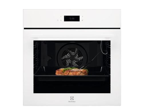Встраиваемый духовой шкаф ELECTROLUX/ электрический с конвекцией, объем 72 л, 17 режимов, очистка паровая, 3 стекла в дверце, направляющие проволочные + телескопические (1 уровень),белая,термозонд