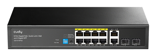 Коммутатор CUDY 8-Port Gigabit PoE+ Switch with 2 Gigabit Uplink ports and 2 Gigabit SFP slot 120W 8-10/100/1000 BASE-T Gigabit ports,2-Port 10/100/1000 BASE-T Gigabit Uplink ports, 2-1000 BASE-X SFP Slot, 8-port IEEE 802.3at PoE+ Injector, Supports PoE power up to 30W for each PoE port, Extend Mode (Port#7 and #8 support transmit distance up to 250m at