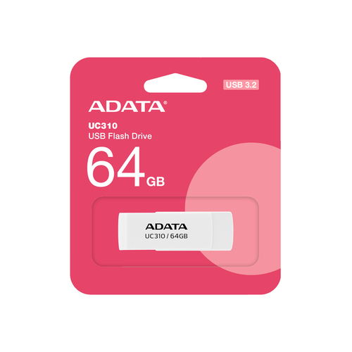 USB накопитель ADATA - UC310, USB Type A (USB 3.2 Gen 1), 64 ГБ, цвет белый, UC310-64G-RWH