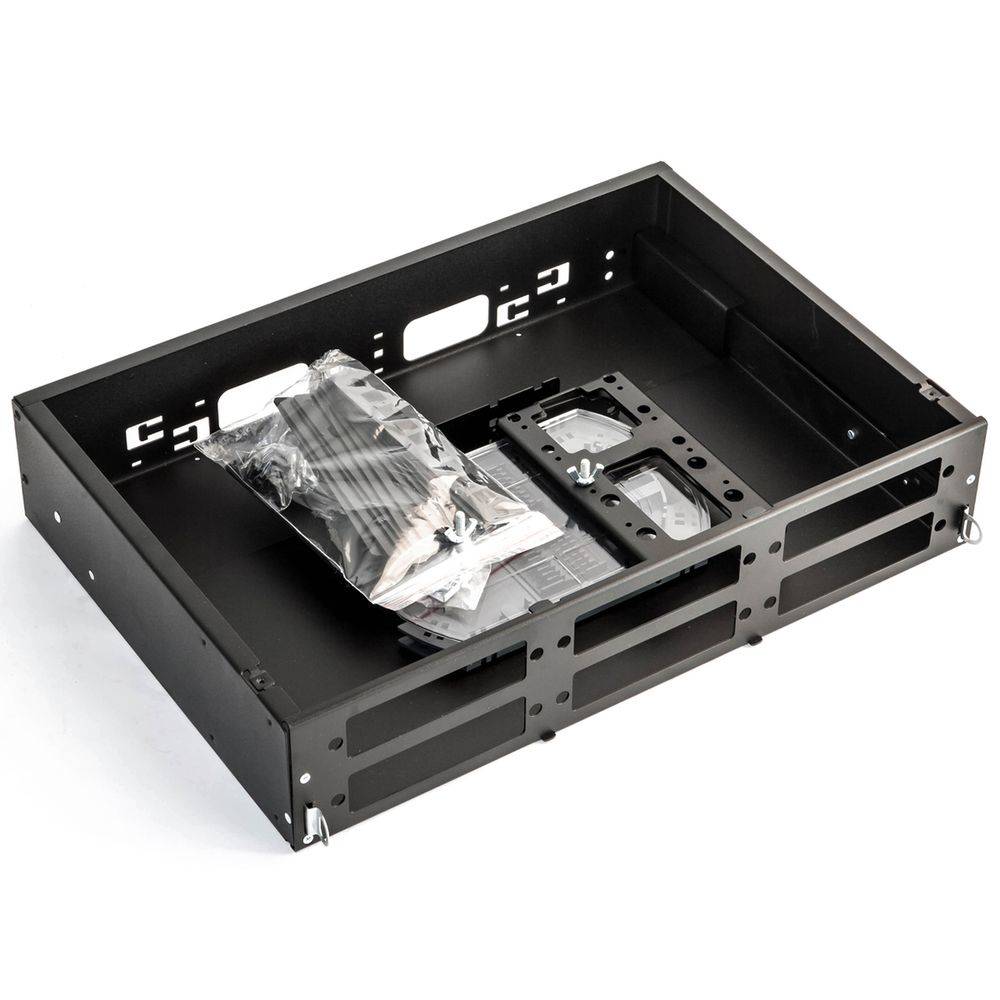 HYPERLINE Бокс оптический FO-19V-2U-6xSLT-W130H30-48UN-BK Бокс оптический универсальный 19" выдвижной, с полкой, от 8 до 48 портов , со сплайс пластиной, без пигтейлов и проходных адаптеров, 2U, черный