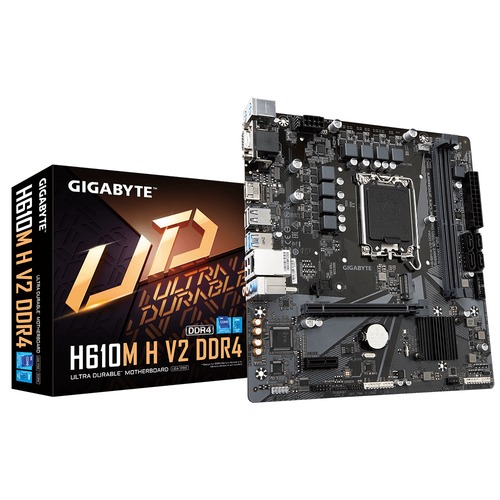 Материнская плата Gigabyte Bad Pack H610M H V2 DDR4, Socket 1700, Intel®H610, 2xDDR4-3200, D-SUB+HDMI, 1xPCI-Ex16, 1xPCI-Ex1, 4xSATA3, 1xM.2, 8Ch Audio, GLan, (4+4)xUSB2.0, (2+2)xUSB3.2, 2xPS/2, mATX, RTL bp