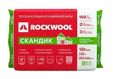 Минеральная вата ROCKWOOL Лайт Баттс Скандик (1200x600x100) 6 шт (4,32 м2, 0,432 м3) в упаковке