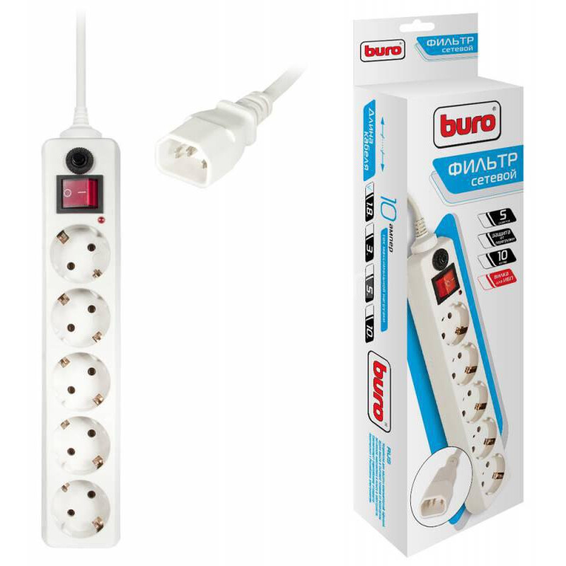 1,8м Buro 500SH-1.8-UPS-W 1.8м (5 розеток) для ИБП