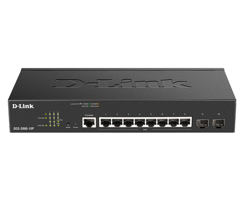 D-Link DGS-1210-10P/FL1A Управляемый L2 коммутатор с 8 портами 10/100/1000Base-T и 2 портами 1000Base-X SFP (8 портов PoE 802.3af/at, PoE бюджет 65 Вт)