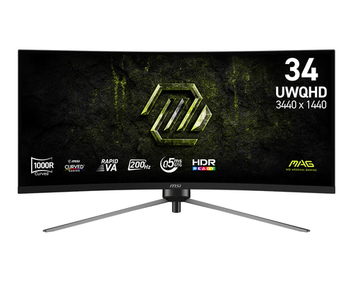 MICROSTAR MSI MAG 34" 345CQRF E20 Black {VA 3440x1440 Curved 1000R 200Hz 0.5ms 21:9 300cd 2xHDMI DisplayPort Tilt Swiv HAS Pivot External Vesa}