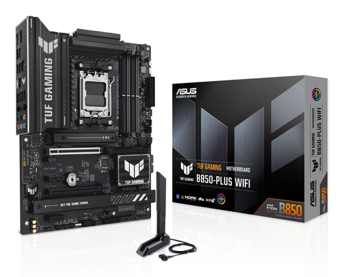Материнская плата ASUS TUF GAMING B850-PLUS WIFI, Socket AM5, AMD B850, 4xDDR5, 4xSATA, 3xM.2, 1xPCIe 5.0 x16, 1xPCIe 4.0 x16, 2xPCIe 4.0 x1, 1xHDMI, 1xDP, 1x 2.5Gb LAN, Wi-Fi 7, 3xUSB-A 10Gbps, 4xUSB-A 5Gbps, 1xUSB-C 20Gbps, 2xUSB-A 2.0, 5x3.5 мм, 7.1, ATX