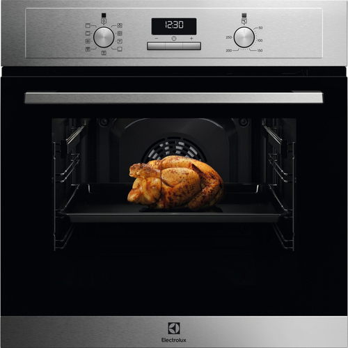 Встраиваемый духовой шкаф ELECTROLUX/ 60 см, 65 л, 8 режимов, 59.4x59.5x56.9 см, очистка паром, нержавеющая сталь,1-уровневые телескопические направляющие.