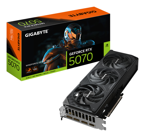 Видеокарта Gigabyte NVIDIA - GeForce RTX 5070 WindForce OC, PCI-E 5.0, GDDR7 12GB 192bit, 1x HDMI, 3x DP, max 7680 x 4320 (8K), Full Height, GV-N5070WF3OC-12GD