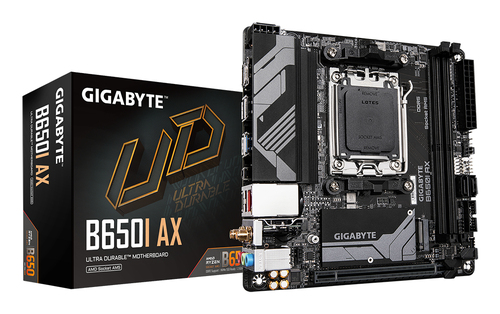 Материнская плата GIGABYTE B650I AX, AM5, AMD B650, 2xDDR5, 2xSATA, 1xM.2, 1xPCIe 4.0 x16, 1xHDMI, 1xDP, 1x2.5Gb LAN, Wi-Fi 6E, Bluetooth 5.3, 1xUSB-C 5Gbps, 1xUSB-A 5Gbps, 3xUSB-A 2.0, 3x3.5 мм, 7.1, ITX