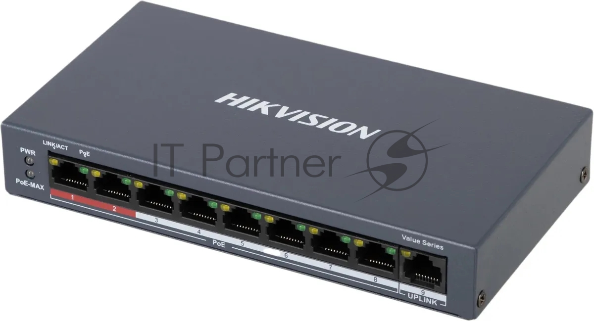 Коммутатор Hikvision DS-3E0109P-E/M(C), 8×100 Мбит/с PoE+ + 1×100 Мбит/с, неуправляемый
